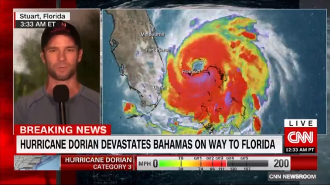 A Dorian hurrikán mozgása grafikusan ábrázolva