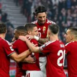 A magyar csapat gólöröme a Magyarország - Írország mérkőzésen 2025. november 16-án