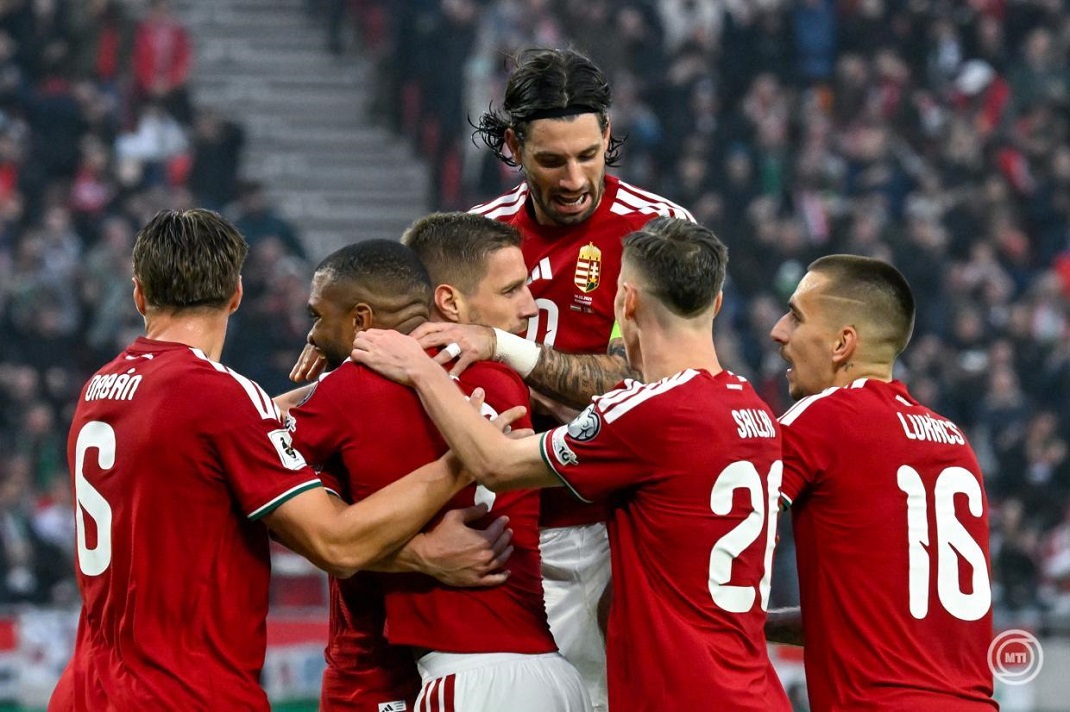 A magyar csapat gólöröme a Magyarország - Írország mérkőzésen 2025. november 16-án