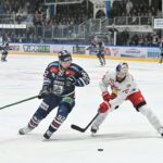 Székesfehérvári és osztrák játékosok a férfi jégkorong osztrák liga mérkőzésen