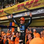 Lando Norris a győzelmét ünnepli